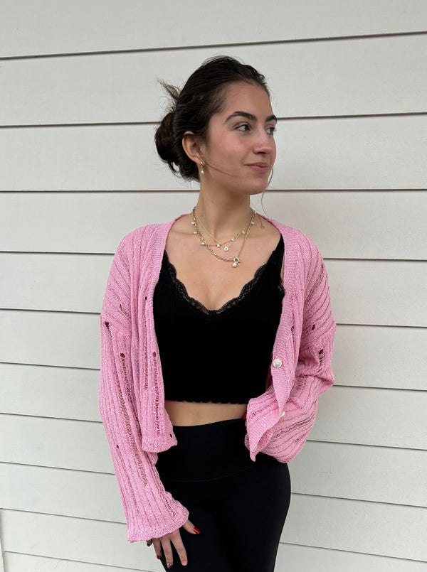 Pink Button Front Sweater
