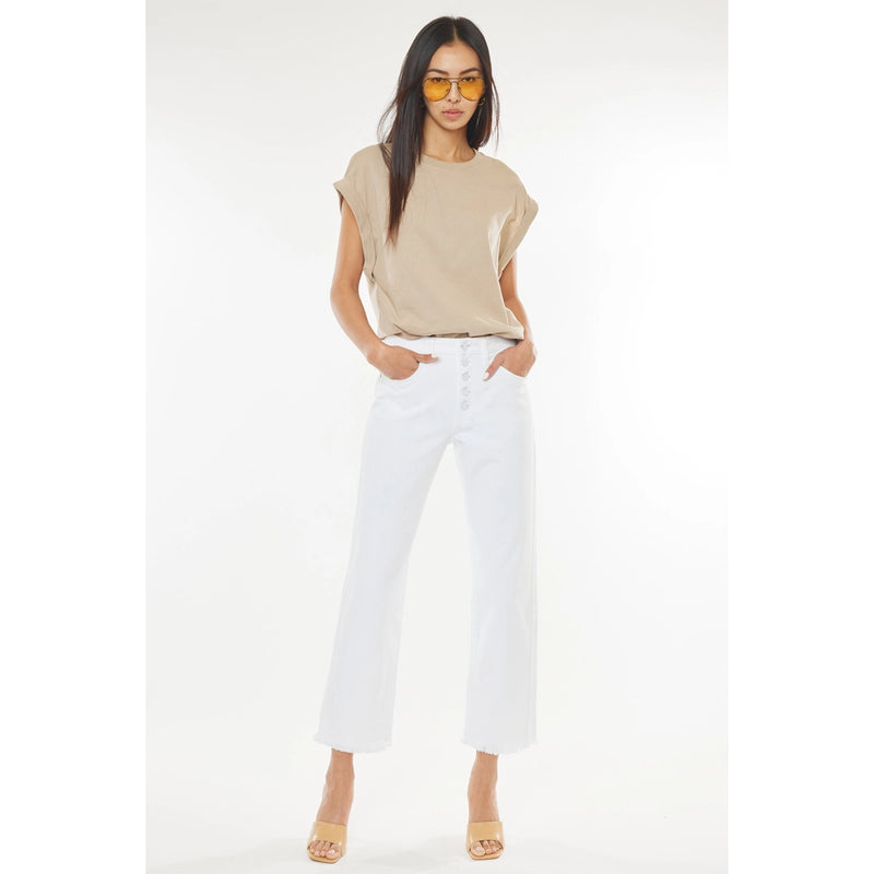 KanCan White Button Fly Denim