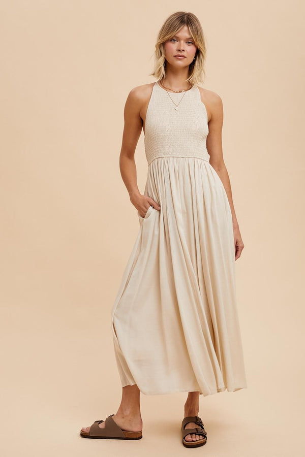 Linen Smocked Maxi Dress
