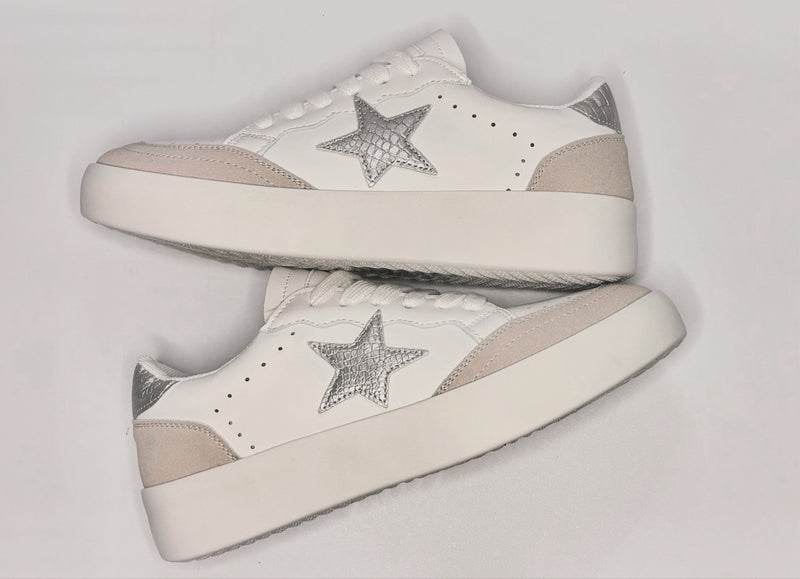 White & Silver Star Sneakers