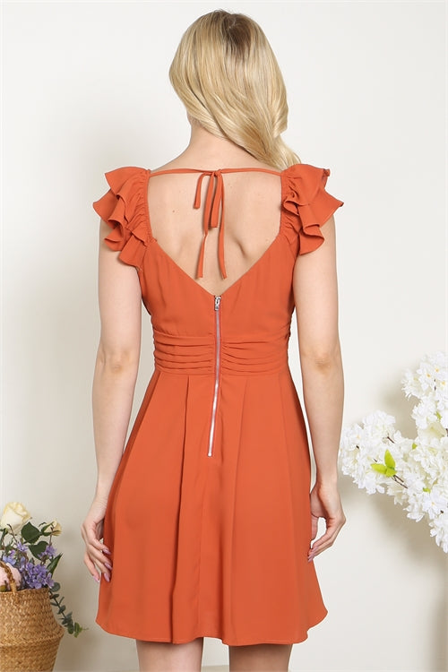 Rust Ruffle Sleeve Dress