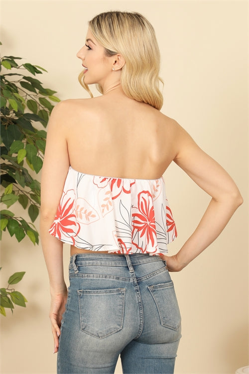 Orange Floral Cropped Tube Top