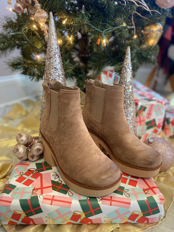 Taupe Chunky Heel Bootie