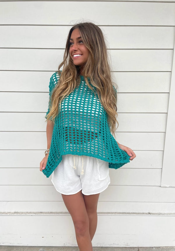 Teal Fishnet Sweater