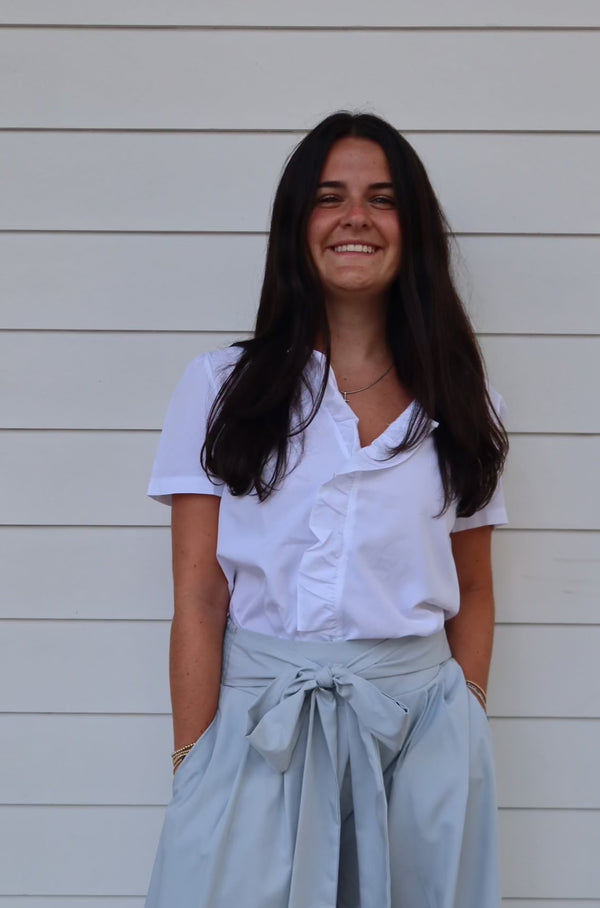 White Cascading Ruffle Blouse