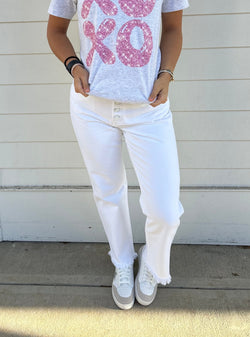 KanCan White Button Fly Denim