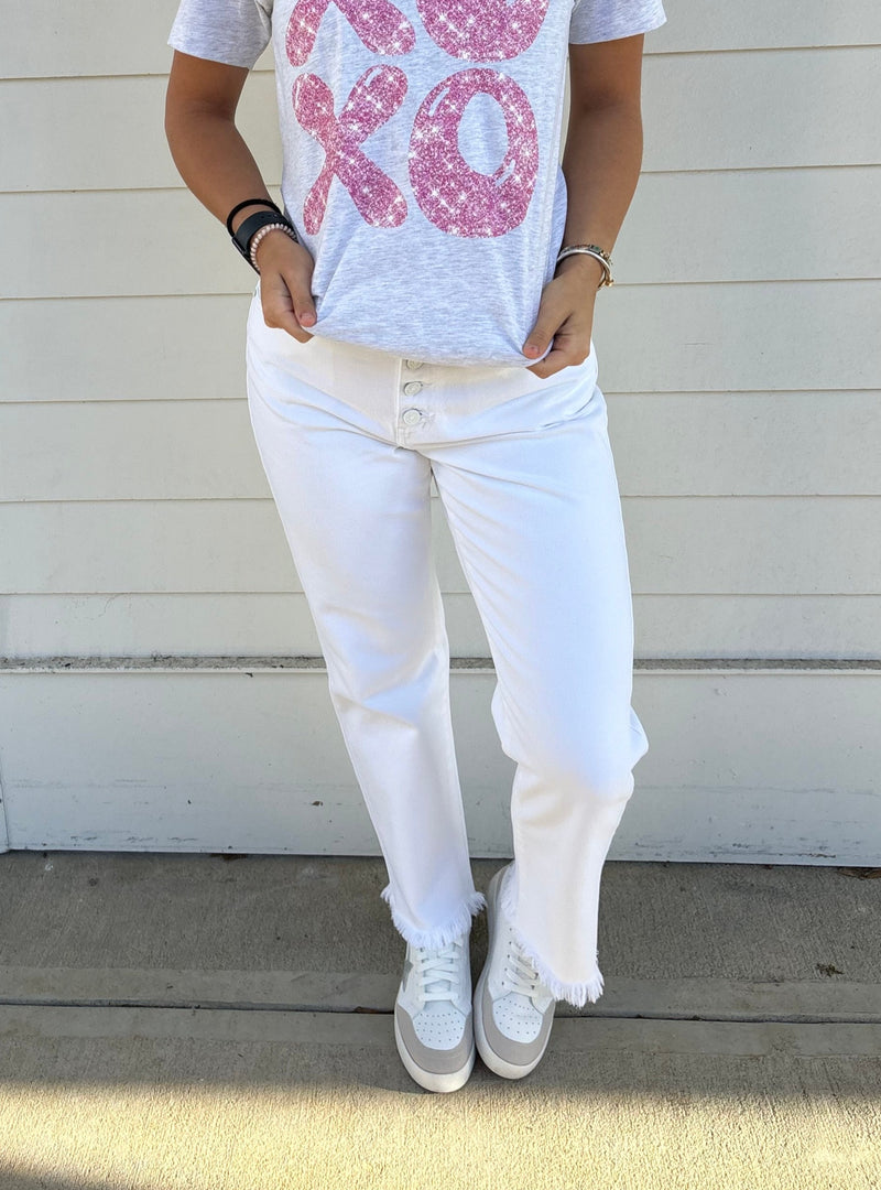 KanCan White Button Fly Denim