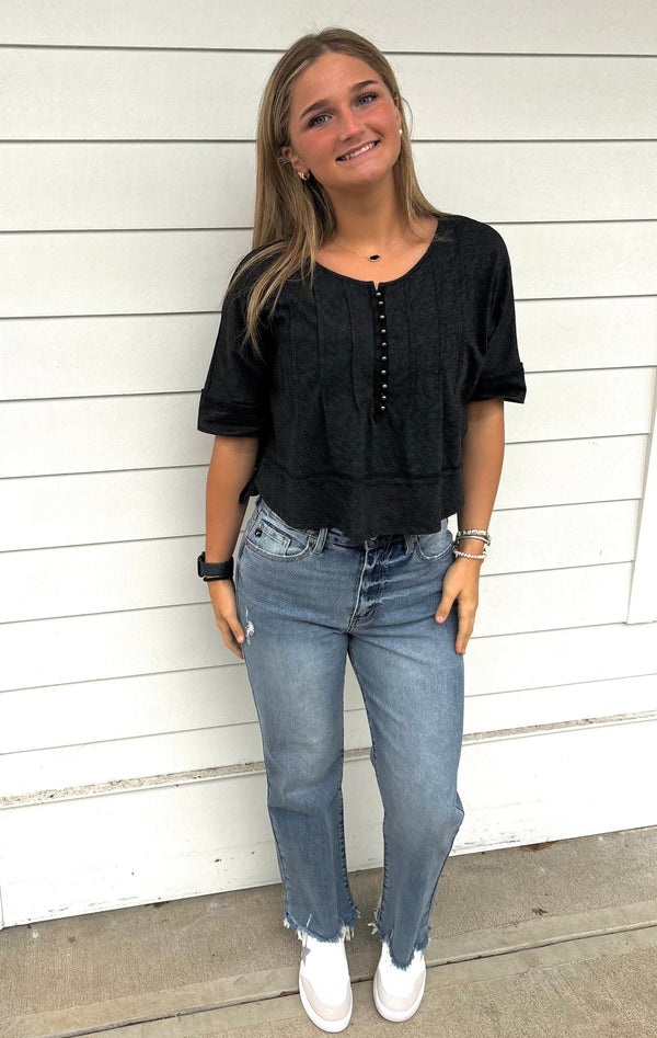 Charcoal Cropped  Button Top