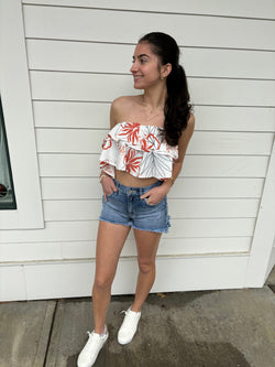 Orange Floral Cropped Tube Top