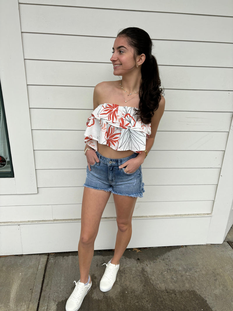 Orange Floral Cropped Tube Top