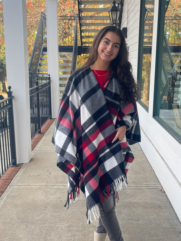 Red Plaid Open Kimono