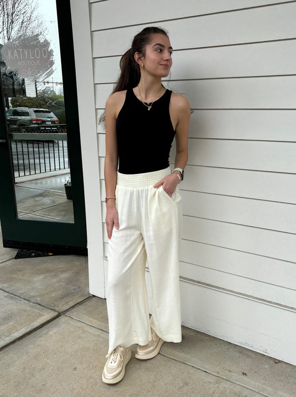 Ivory Wide Leg High Waist Pants