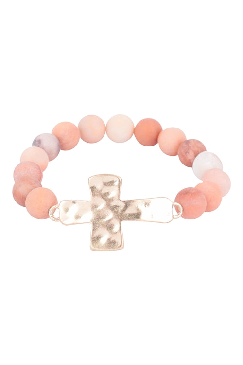 Bead Hammered Cross Bracelet