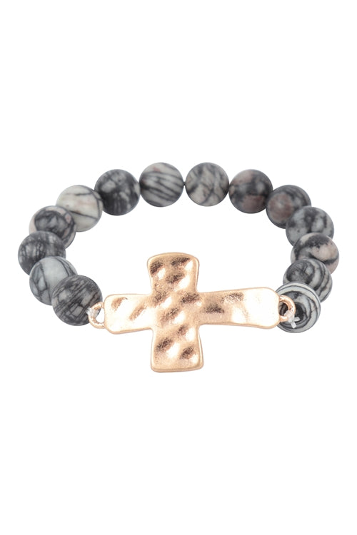 Bead Hammered Cross Bracelet