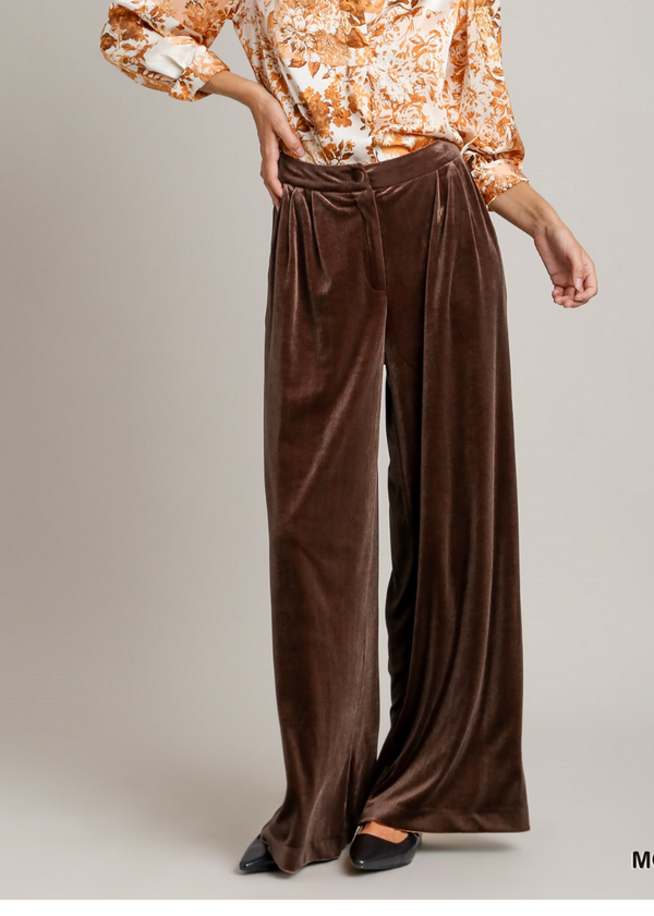 Mocha Velvet Wide Leg Pants