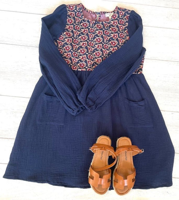 Navy Floral Panel Dress