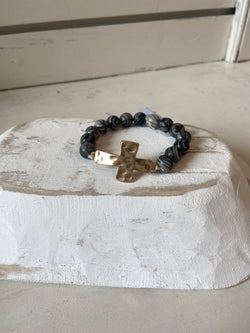 Bead Hammered Cross Bracelet