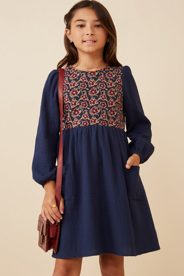 Navy Floral Panel Dress