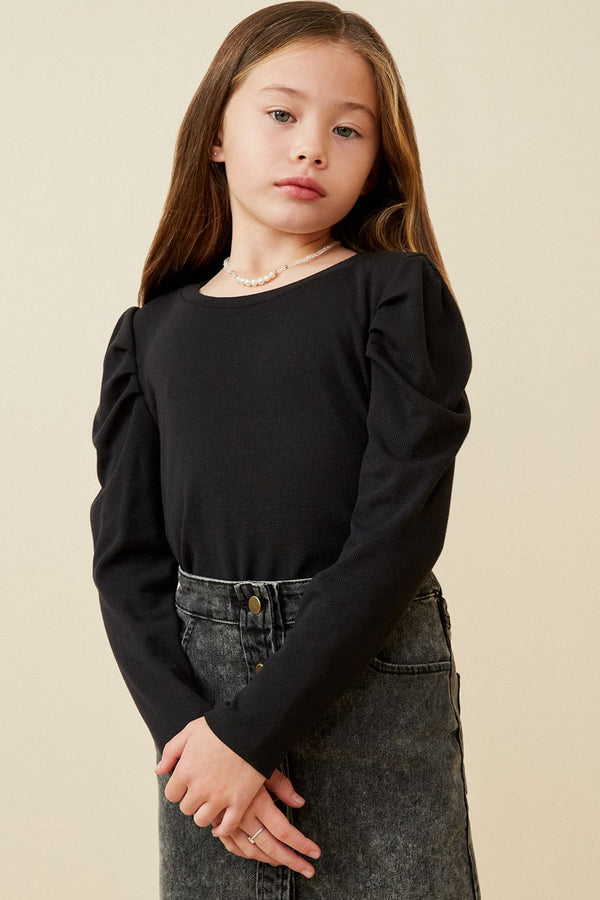 Black Puff Shoulder Top