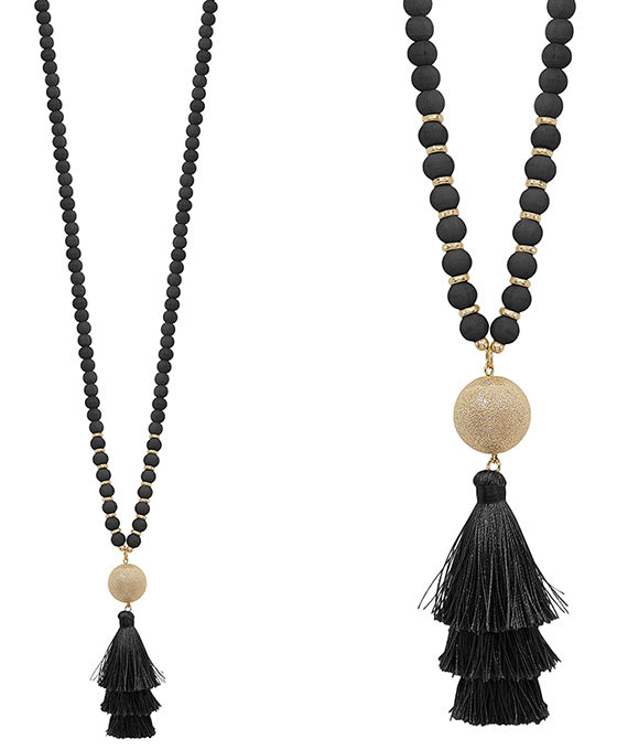 Wooden Bead Tassel Necklace (5 colors)