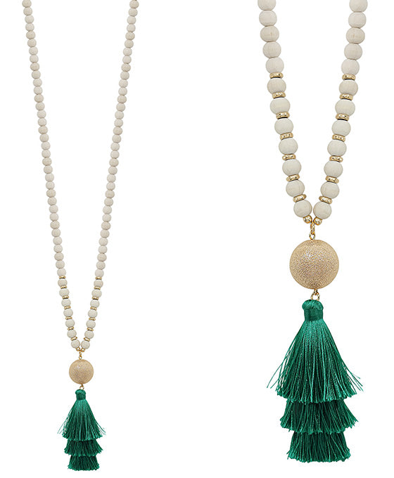 Wooden Bead Tassel Necklace (5 colors)