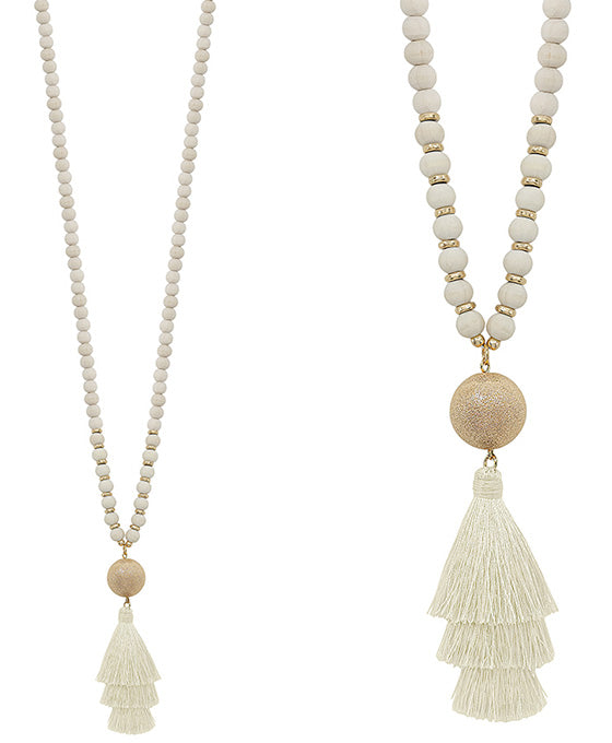 Wooden Bead Tassel Necklace (5 colors)